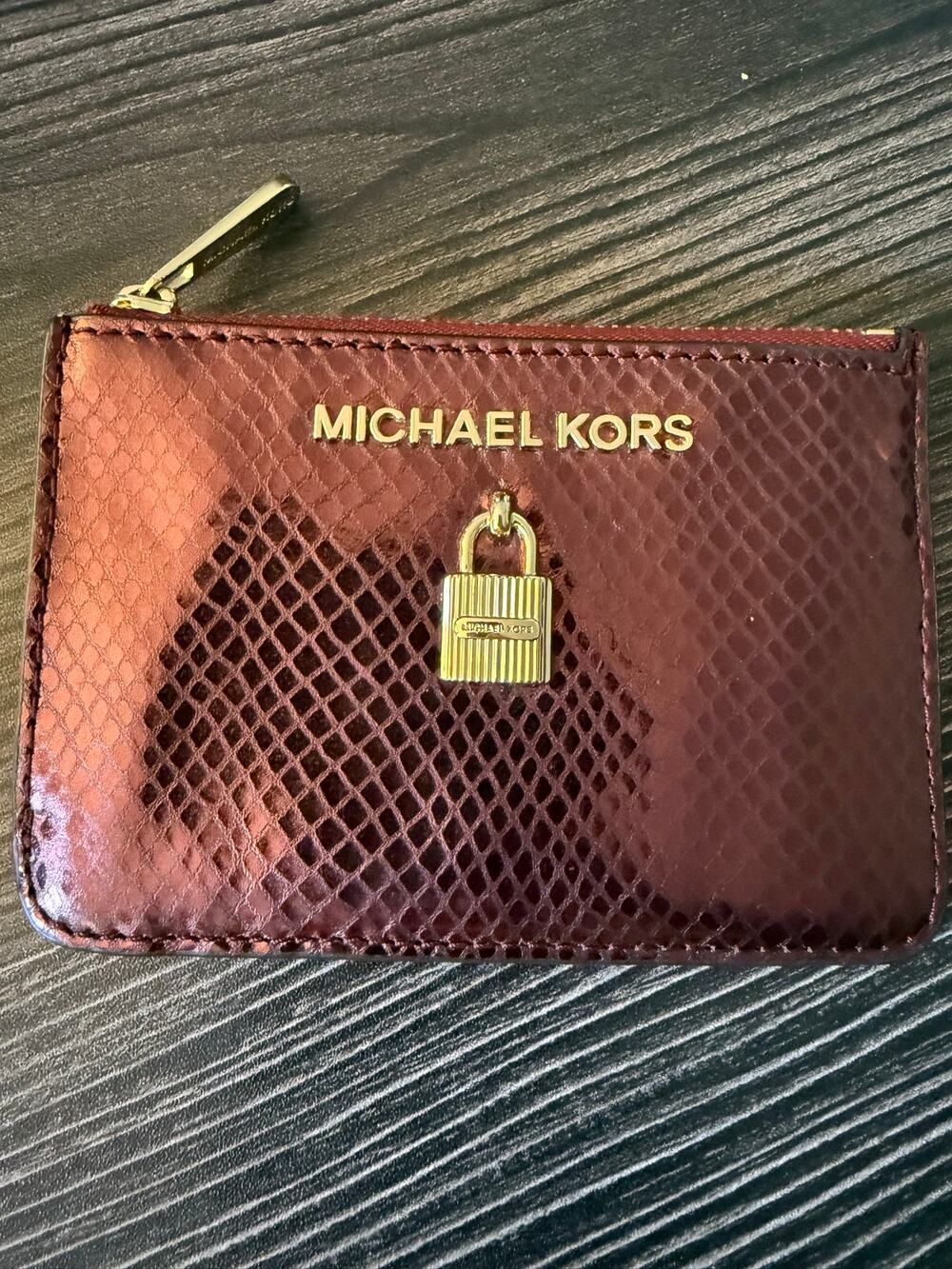 Michael Kors Jet Set Adele Metallic Merlot Python Small Coin Pouch ID Wallet